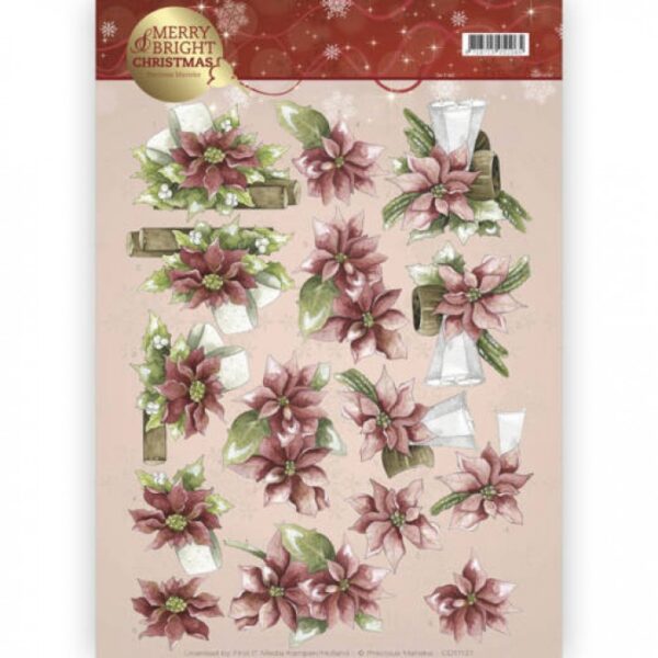 knipvel-3D- Precious Marieke -Poinsettia in Red Merry and Bright-CD11121