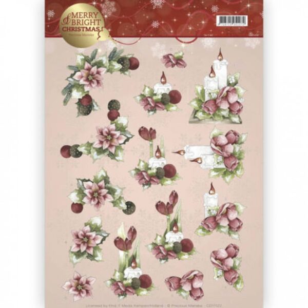 knipvel-3D- Precious Marieke -Candles in Red Merry and Bright-CD11122