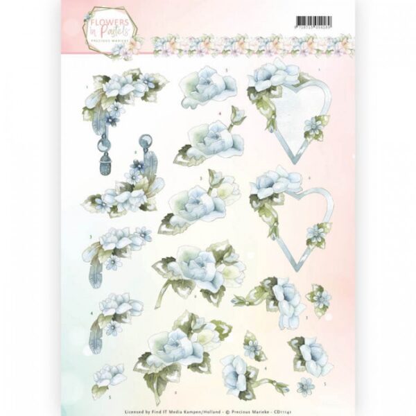 knipvel-3D- Precious Marieke - Blue Dreams Flowers in Pastels - CD11141