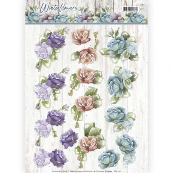 knipvel-3D- Precious Marieke - Roses - Winter Flowers - CD11191