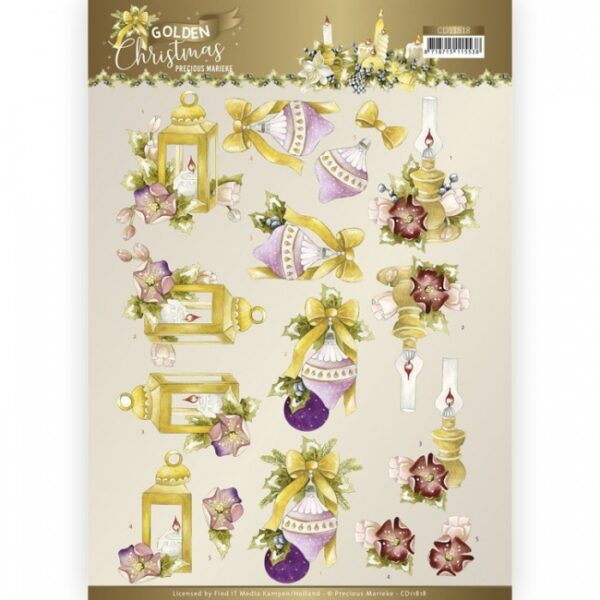 knipvel-3D- Precious Marieke - Golden Christmas - Christmas Lantern - CD11818