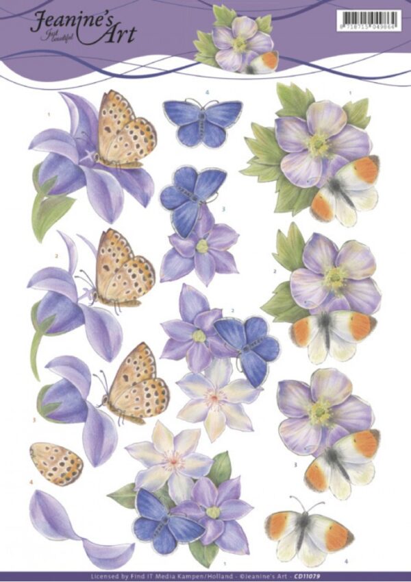 knipvel-3D-Jeanine’s Art -Purple Flowers-CD11079