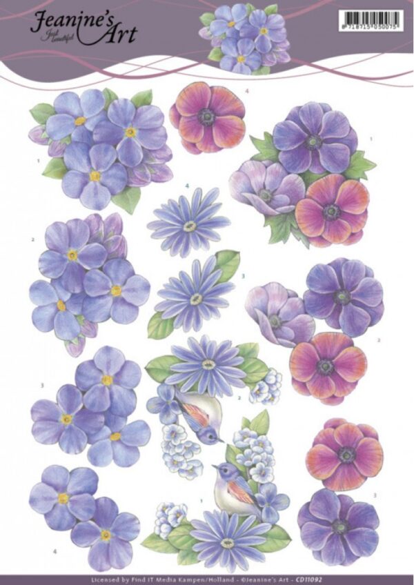 knipvel-3D-Jeanine’s Art -Purple Flowers-CD11092
