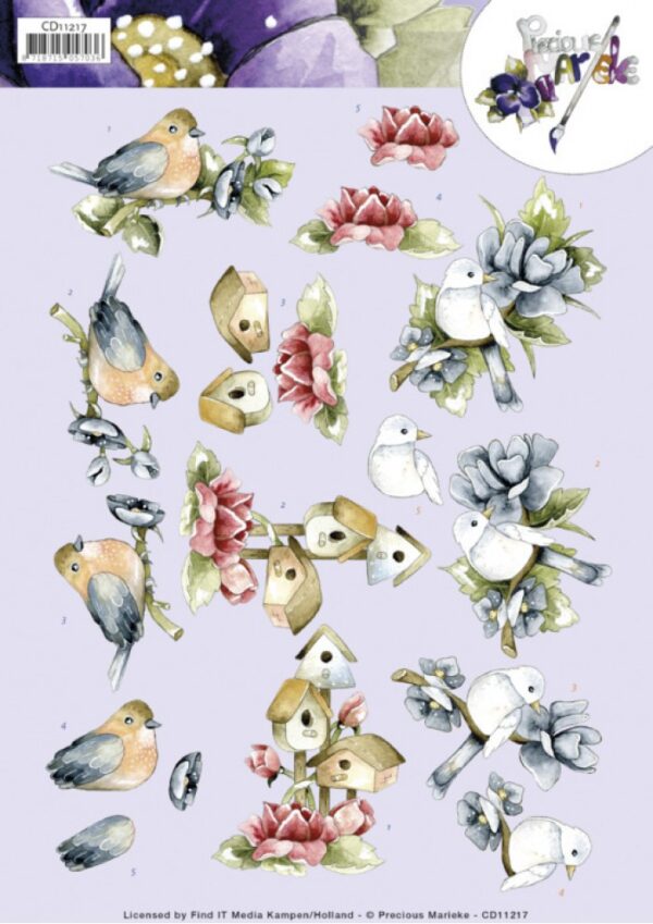 knipvel-3D- Precious Marieke - Birdhouses and flowers - CD11217