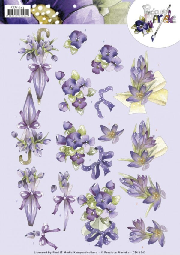 knipvel-3D- Precious Marieke - Flowers in Purple  - CD11243