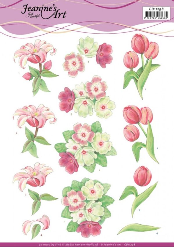 knipvel-3D-Jeanine’s Art -Red Flowers-CD11298