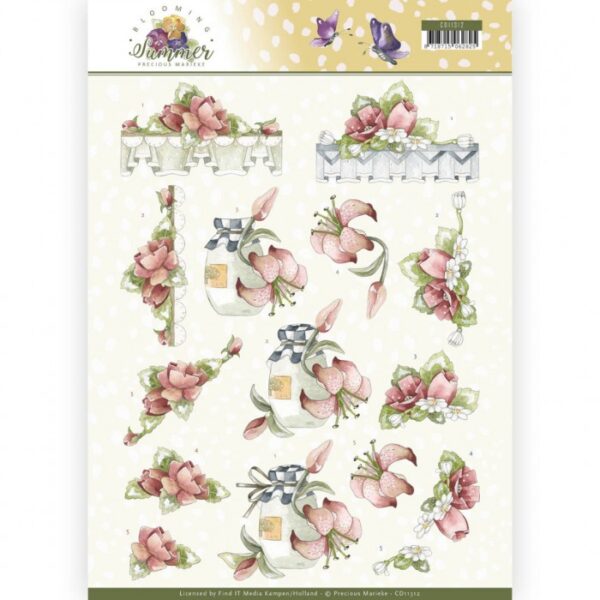 knipvel-3D- Precious Marieke -Red Summer Flowers -Blooming Summer-CD11312