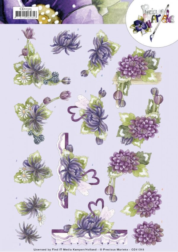 knipvel-3D- Precious Marieke -Purple Dahlias-CD11315