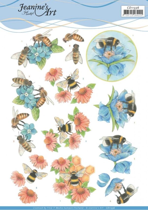 knipvel-3D-Jeanine’s Art -Bees and Flowers-CD11335