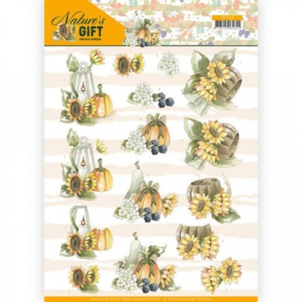 knipvel-3D- Precious Marieke -Gele zonnebloemen en pompoen Nature's-CD11350