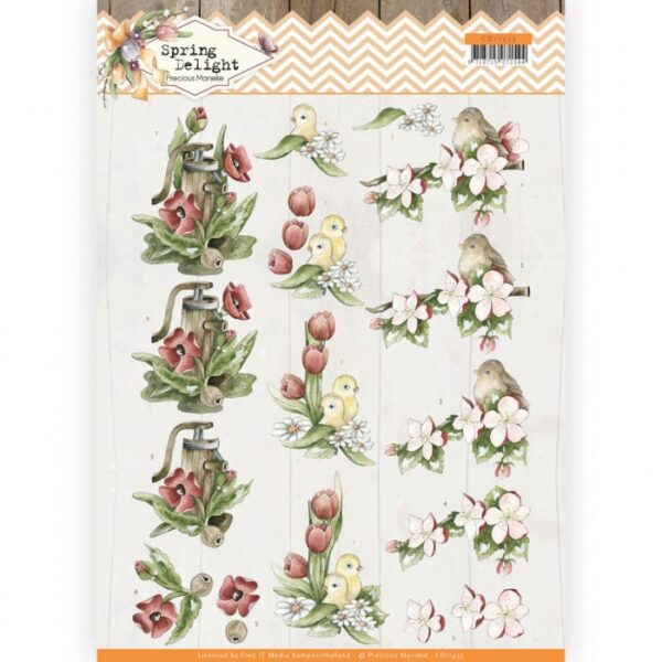 knipvel-3D- Precious Marieke - Red Flowers Spring Delight-CD11433