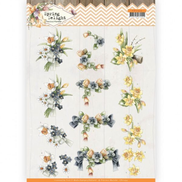 knipvel-3D- Precious Marieke - Violets and Daffodils Spring Delight - CD11434