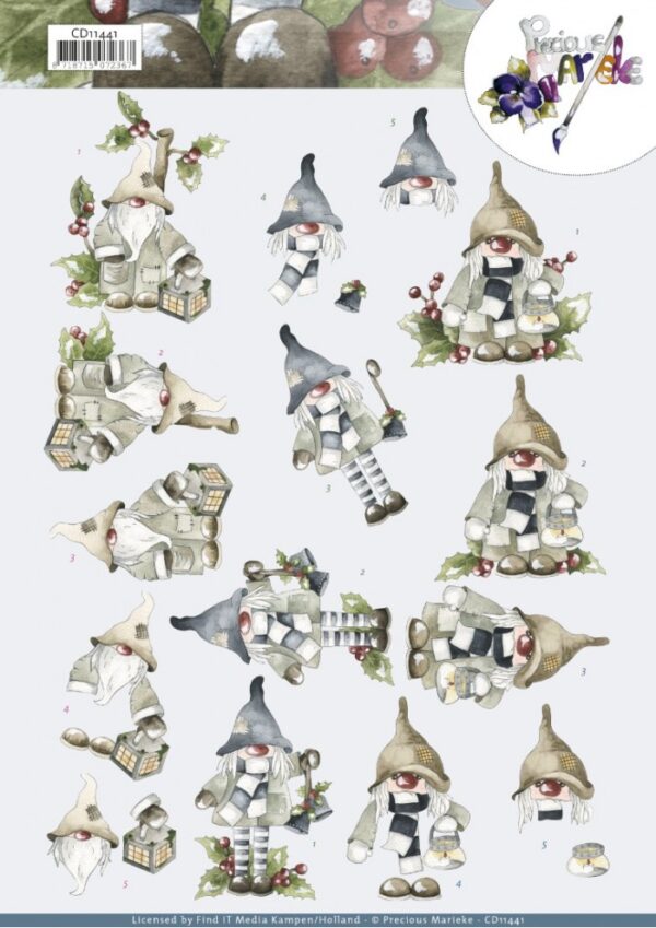 knipvel-3D- Precious Marieke -  Christmas Gnomes-CD11441