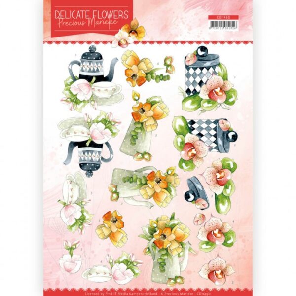 knipvel-3D- Precious Marieke - Teapot Delicate Flowers - CD11490