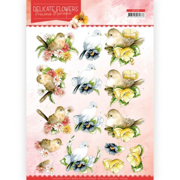 knipvel-3D- Precious Marieke - Birds Delicate Flowers - CD11491