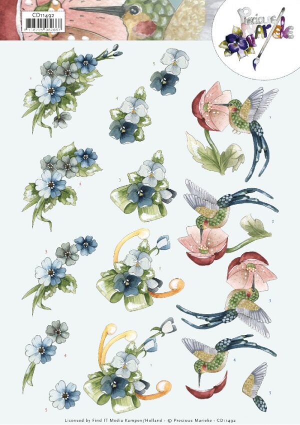 knipvel-3D- Precious Marieke - Blue Flowers - CD11492
