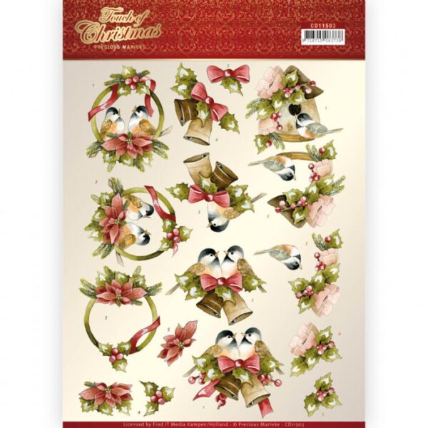 knipvel-3D- Precious Marieke -Touch of Christmas - Birds-CD11503