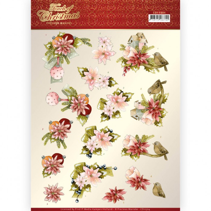 knipvel-3D- Precious Marieke -Touch of Christmas - Pink Flowers-CD11504