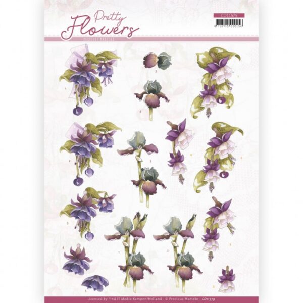 knipvel-3D- Precious Marieke - Purple Flowers - Pretty Flowers - CD11579