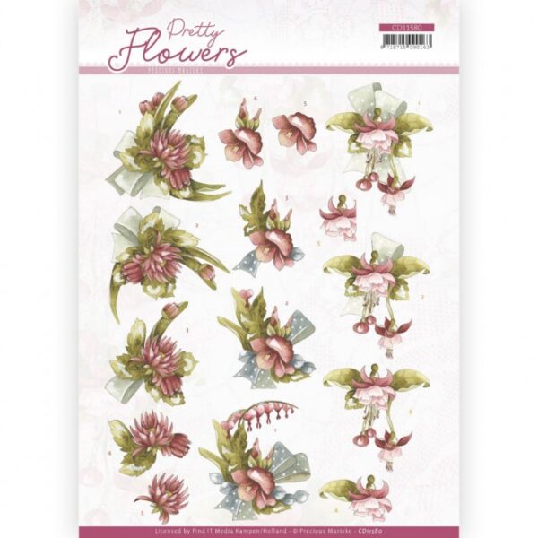 knipvel-3D- Precious Marieke - Red Flowers - Pretty Flowers - CD11580