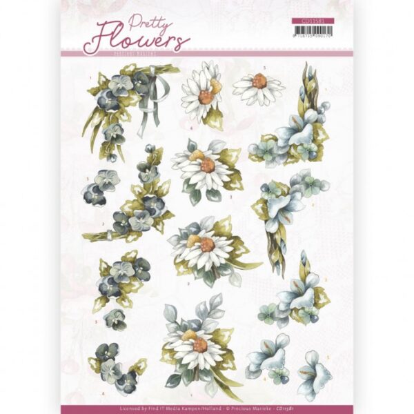 knipvel-3D- Precious Marieke - Blue Flowers - Pretty Flowers - CD11581
