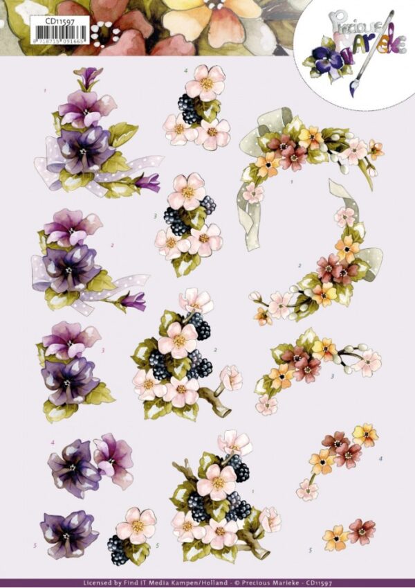knipvel-3D- Precious Marieke - Flowers with Bow - CD11597