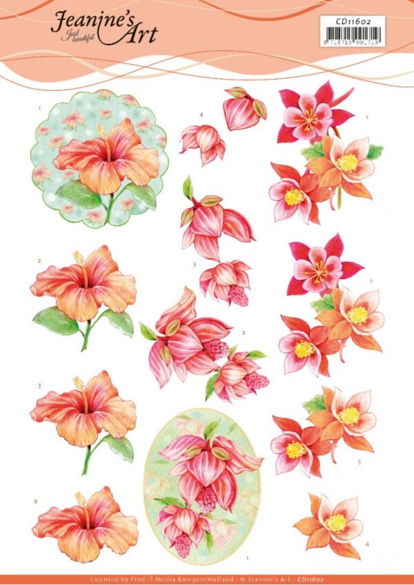 knipvel-3D-Jeanine’s Art - Orange Flowers-CD11602