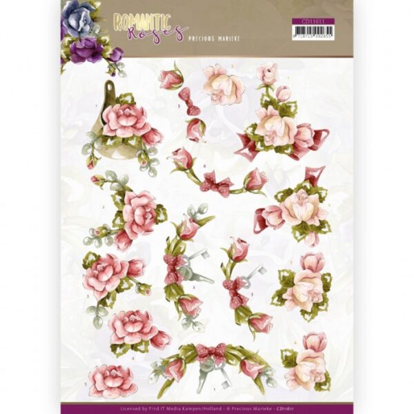 knipvel-3D- Precious Marieke - Pink Rose - Romantic Roses - CD11611