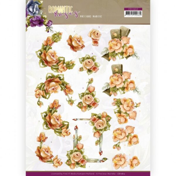 knipvel-3D- Precious Marieke - Orange Rose - Romantic Roses - CD11612