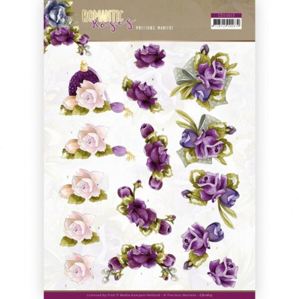 knipvel-3D- Precious Marieke - Purple Rose - Romantic Roses - CD11613