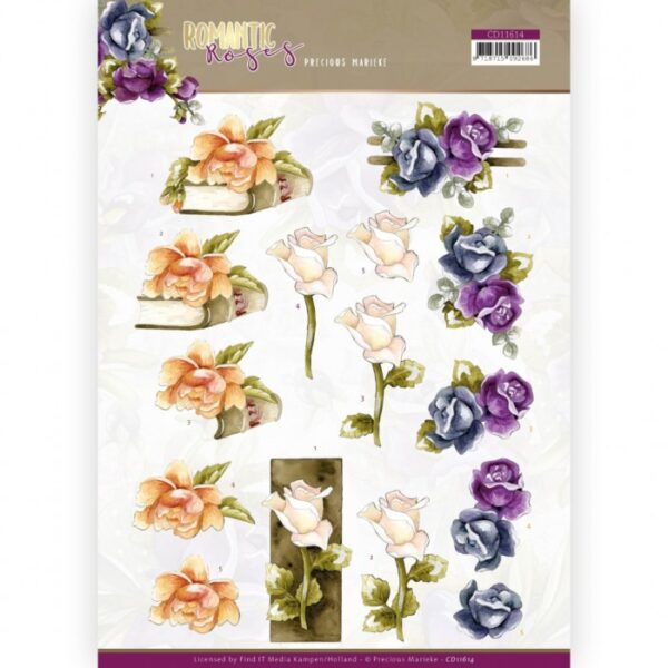 knipvel-3D- Precious Marieke - Multicolor Rose - Romantic Roses - CD11614