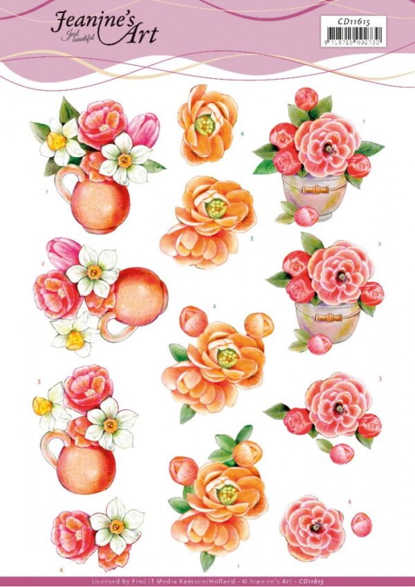 knipvel-3D-Jeanine’s Art -Orange Flowers-CD11615