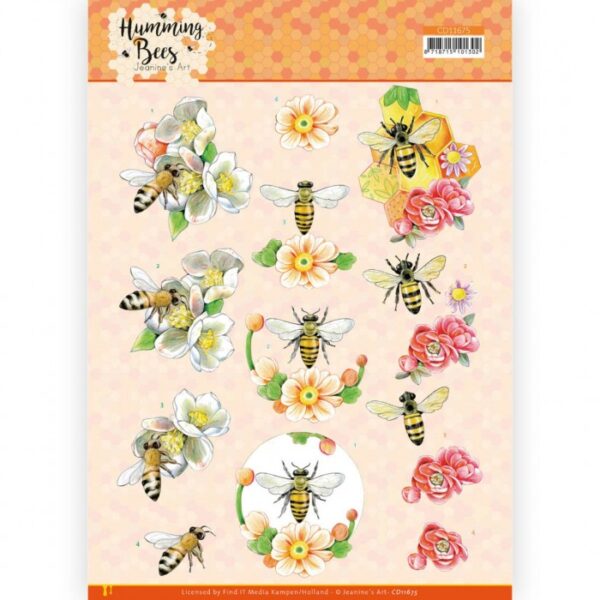 knipvel-3D-Jeanine’s Art -Humming Bees - Bee Queen-CD11675
