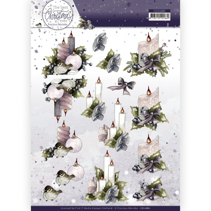 knipvel-3D- Precious Marieke - The Best Christmas Ever - Pink Candles -CD11680