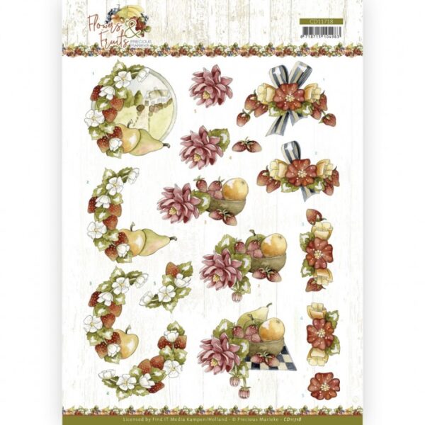 knipvel-3D- Precious Marieke - Flowers and Fruits - Flowers and Strawberries - CD11718