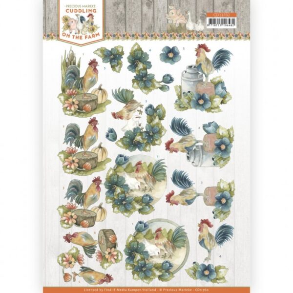knipvel-3D- Precious Marieke - Cuddling on the Farm - Rooster-CD11760
