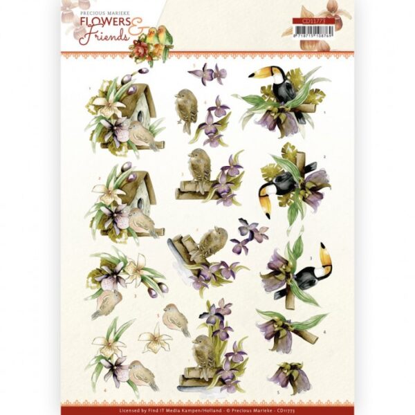 knipvel-3D- Precious Marieke - Flowers and Friends - Purple Flowers - CD11773