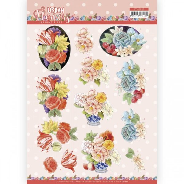 knipvel-3D-Jeanine’s Art -Urban Flowers - Flowers in stone jar-CD11812