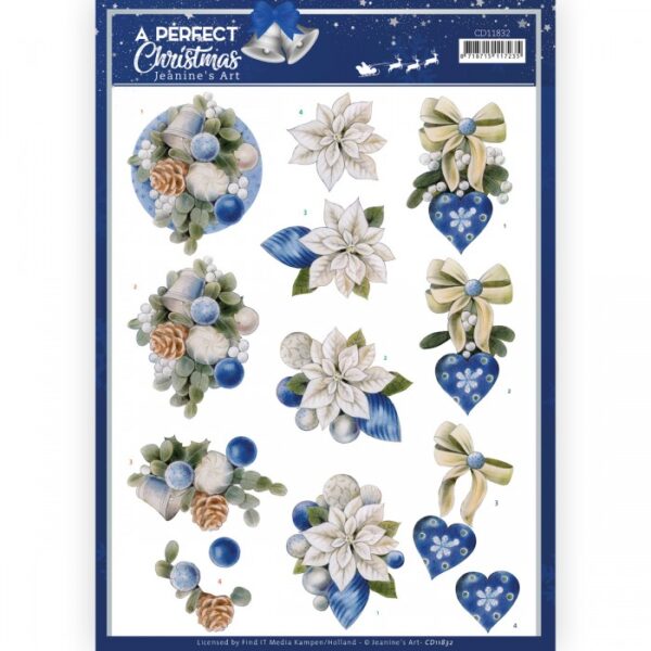 knipvel-3D-Jeanine’s Art - A Perfect Christmas - Blue Christmas Flowers-CD11832