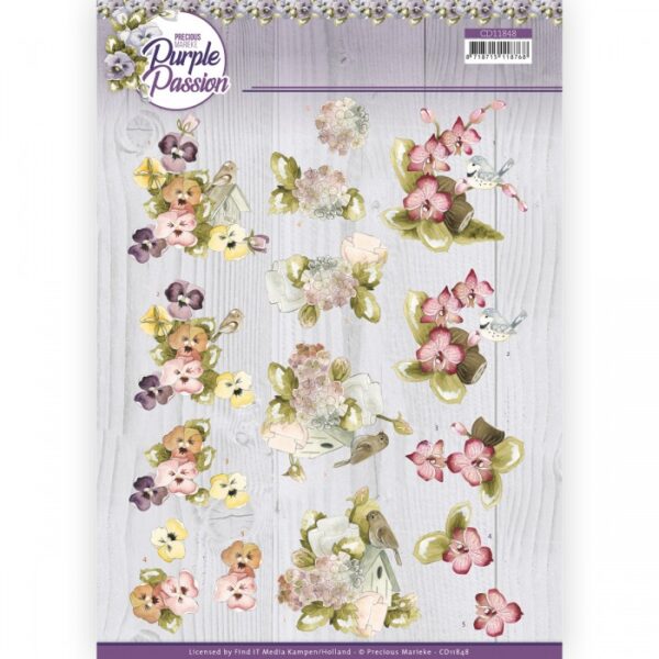 knipvel-3D- Precious Marieke -Purple Passion - Bird Paradise-CD11848