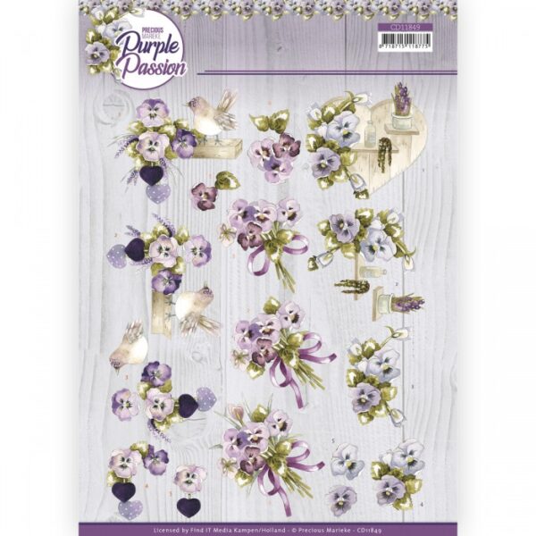 knipvel-3D- Precious Marieke - Purple Passion - Purple Violets-CD11849