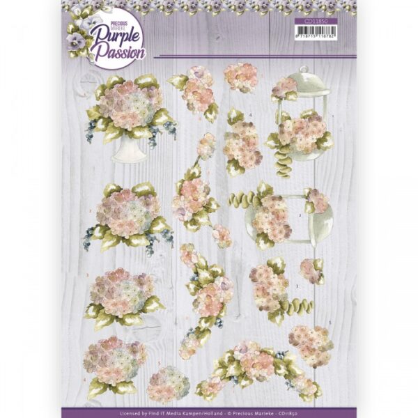 knipvel-3D- Precious Marieke -  Purple Passion - Pale Hydrangea-CD11850