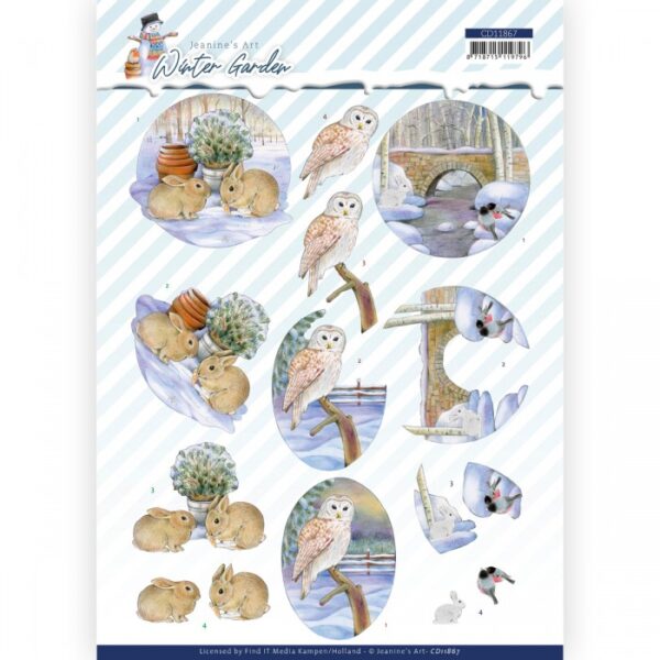 knipvel-3D-Jeanine’s Art - Winter Garden - Rabbits-CD11867