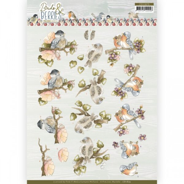 knipvel-3D- Precious Marieke - Birds and Berries - Cranberries -CD11879
