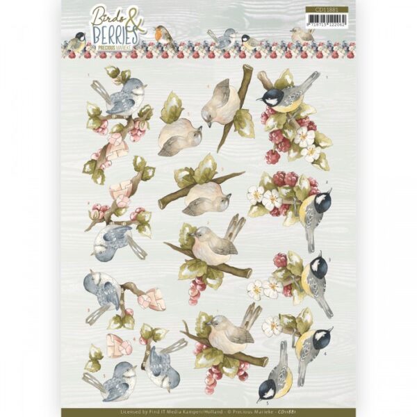 knipvel-3D- Precious Marieke - Birds and Berries - Raspberries -CD11881