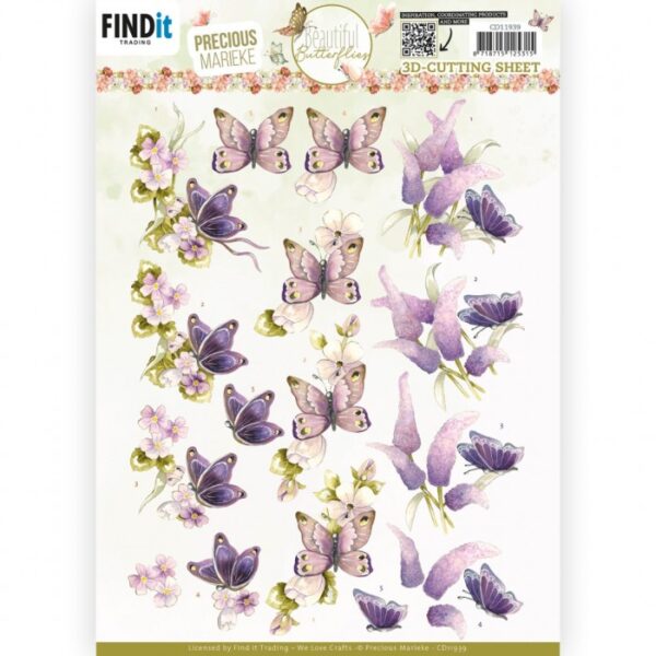 knipvel-3D- Precious Marieke - Beautiful Butterfly - Purple - CD11939