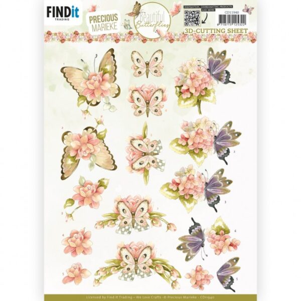 knipvel-3D- Precious Marieke - Beautiful Butterfly - Pink - CD11940
