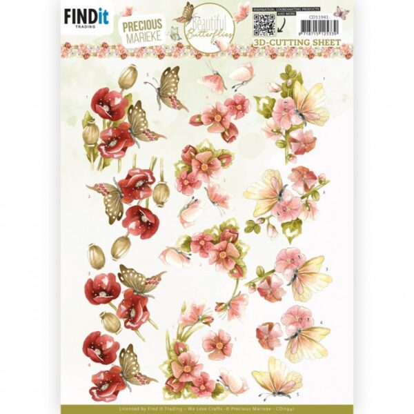 knipvel-3D- Precious Marieke - Beautiful Butterfly - Red - CD11941