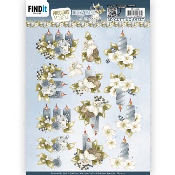 knipvel-3D- Precious Marieke - Christmas Blues - Blue Candles -CD11954