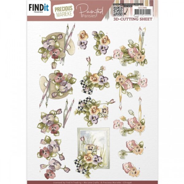 knipvel-3D- Precious Marieke - Painted Pansies - Pansies and Brushes -CD11996